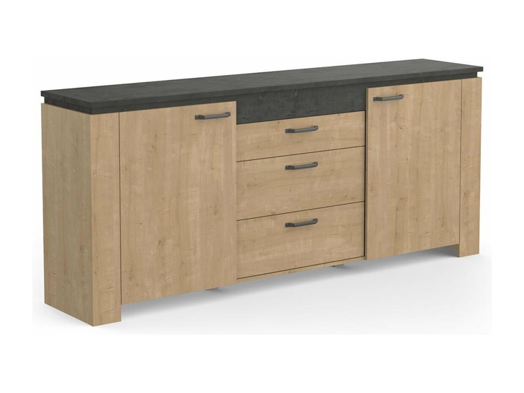 Buffet 2 portes 3 tiroirs décor chêne et gris anthracite Domopure - L203,80 cm CEDW22696