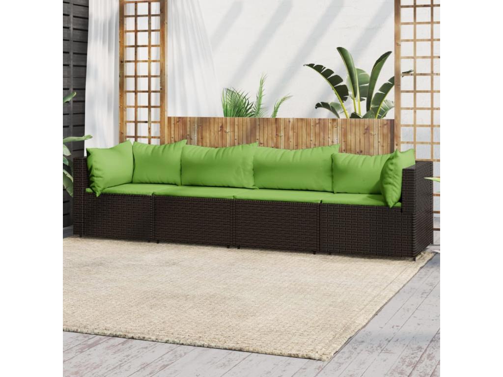 Salon de jardin 4 pcs avec coussins Marron Résine tressée BMYD28400