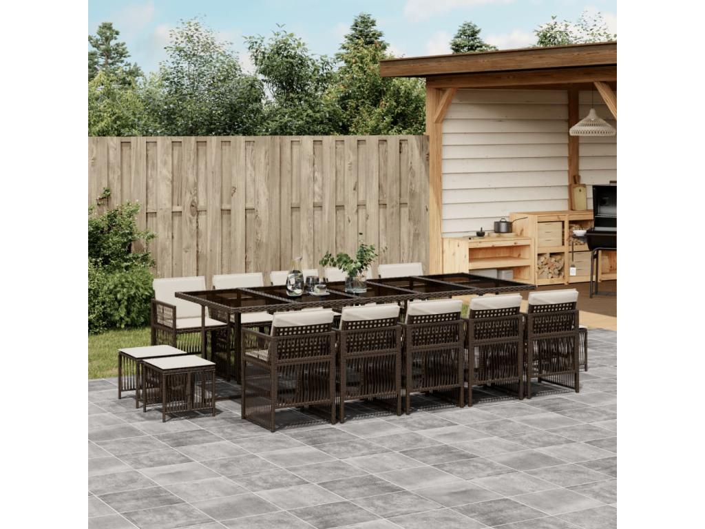 Ensemble à manger de jardin avec coussins 15 pièces marron rotin YAEI92436