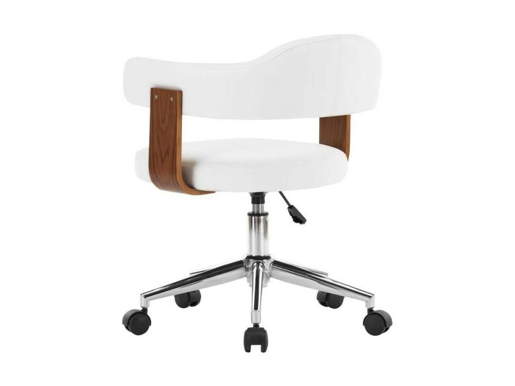 Chaise pivotante simili cuir blanc et bois foncé Decohaute UNLU54804