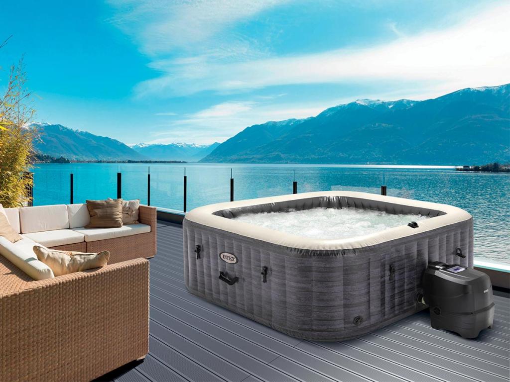 Decohaute spa gonflable Decohaute Ardoise carré Bulles 6 places 6 filtres Decohaute d'entretien Porte-verre QMBA28501