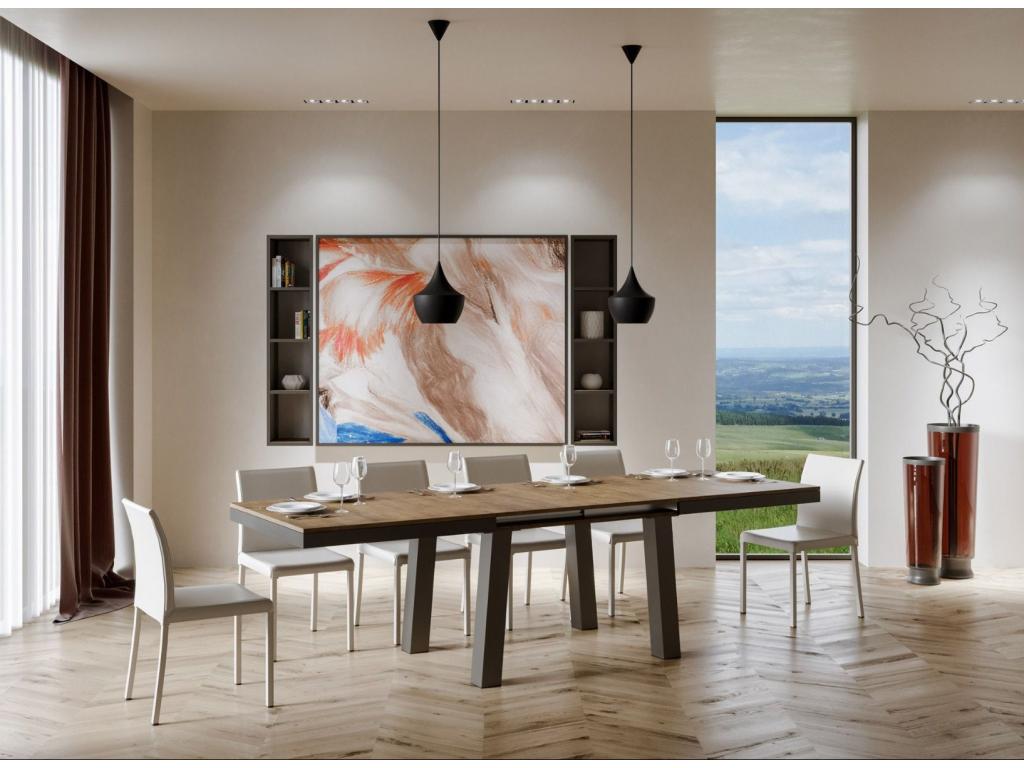 Table extensible 8 à 20 places L 180 à 440cm bois foncé et cadre métal anthracite Decohaute WVMQ75373