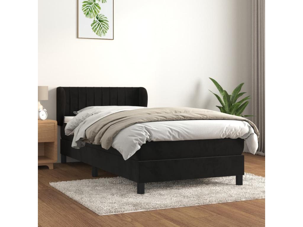 Lit à sommier tapissier avec matelas Noir 90x190 cm Velours HOZQ61195