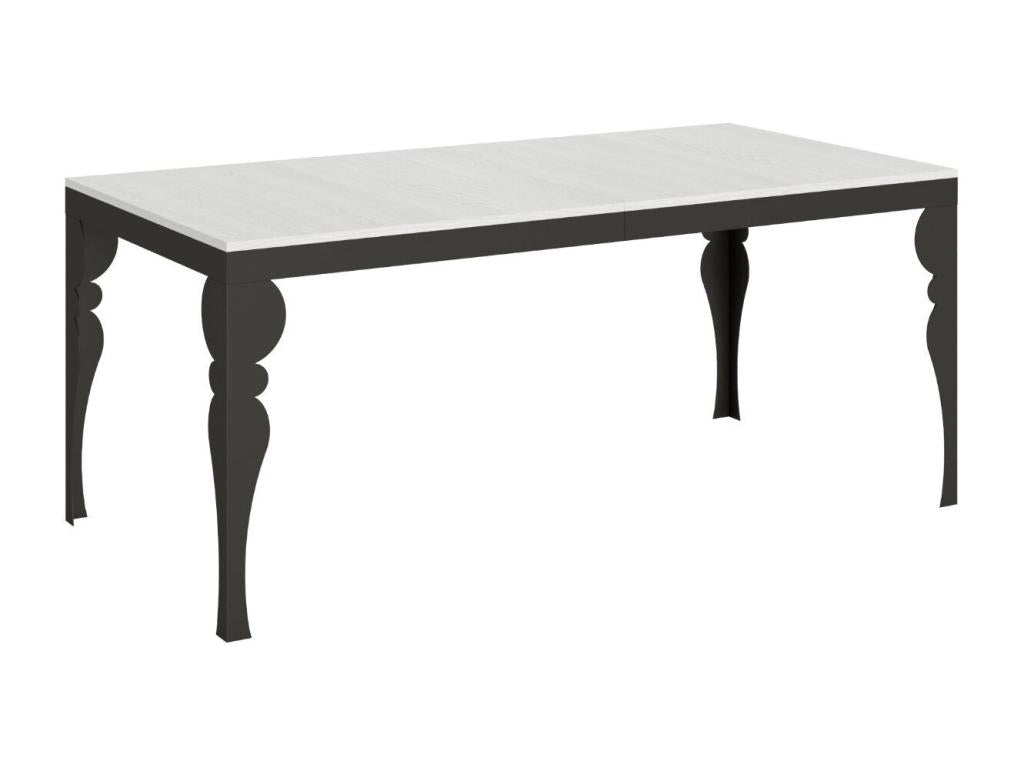 Table extensible avec pieds acier anthracite style orientale Domopure évolution-Couleur Blanc-Support 4 pieds-Largeur extensible 120 à 380cm QIUF71390
