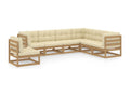 Salon de jardin 7 pièces avec coussins Marron miel Bois de pin ECFS09880