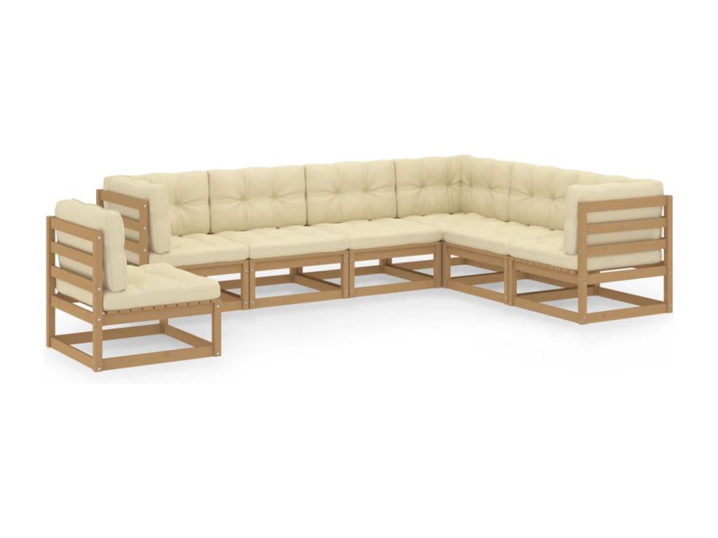 Salon de jardin 7 pièces avec coussins Marron miel Bois de pin ECFS09880