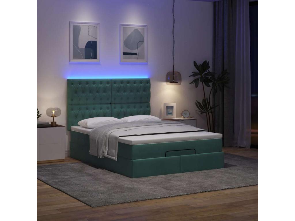 Cadre de lit ottoman avec matelas vert foncé 140x200 cm velours QOJS14915