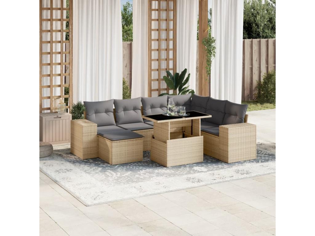 Salon de jardin avec coussins 8 pièces beige résine tressée MAPT21853