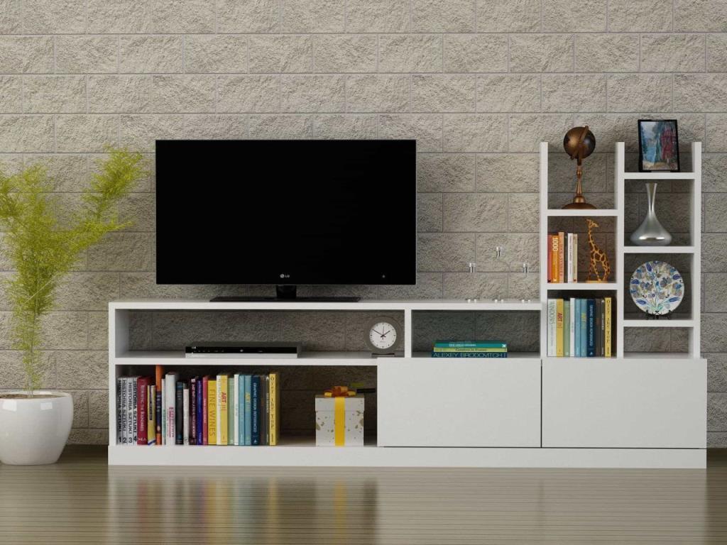Ensemble meuble TV et bibliothèque Chicyla blanc 165 cm QPYZ74857