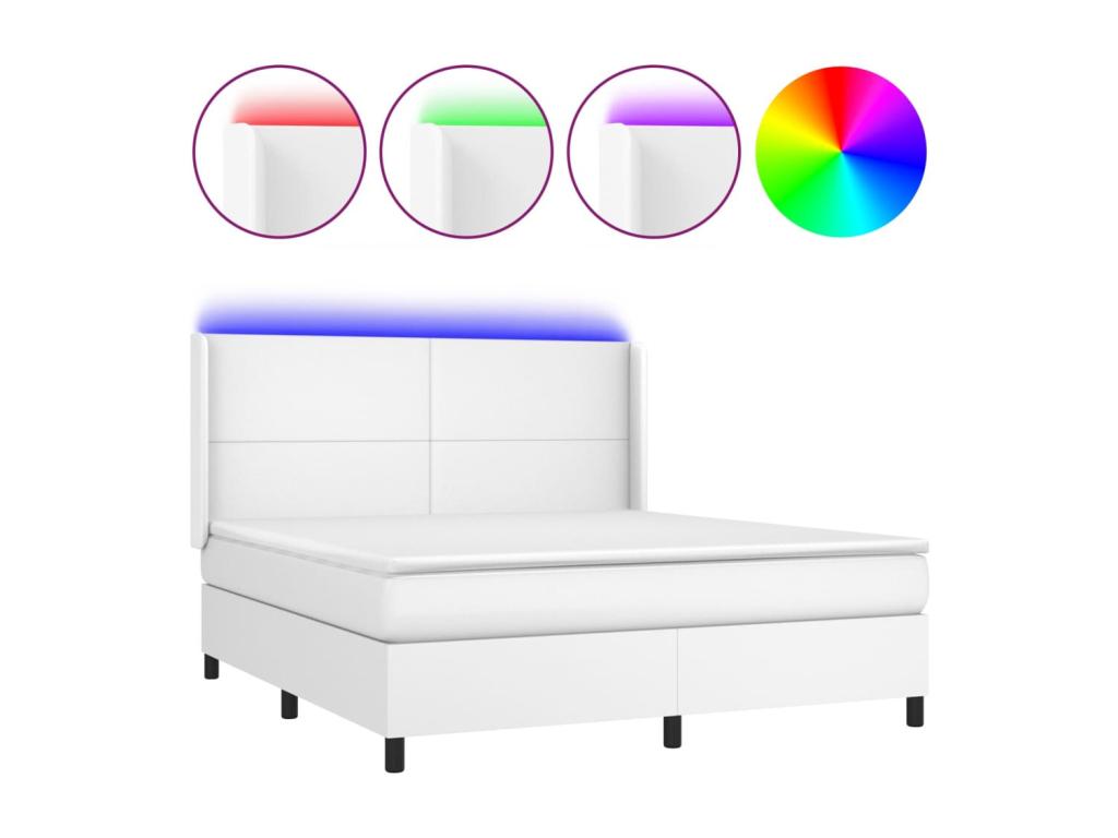 Sommier à Domopure de lit matelas LED Blanc 160x200 Similicuir NERI86974