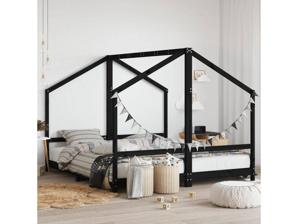 Cadre de lit pour enfants noir 2x 90x200 cm bois de pin massif EBDW30049