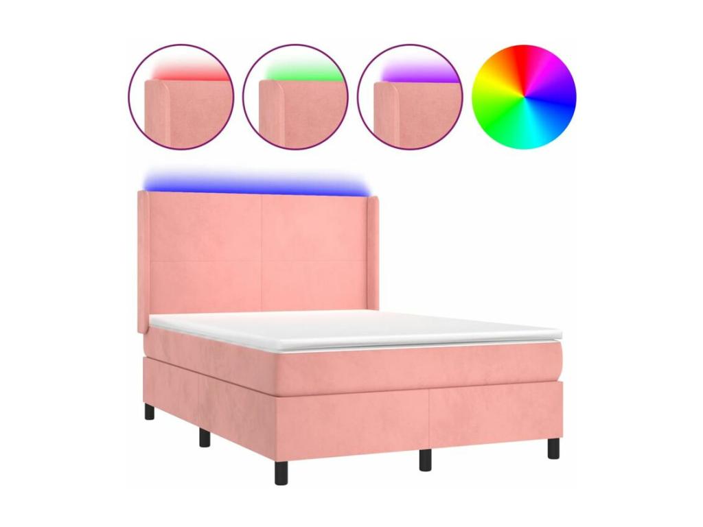 Sommier à décohaute de lit matelas et LED Rose 140x190 Velours YEUE33889
