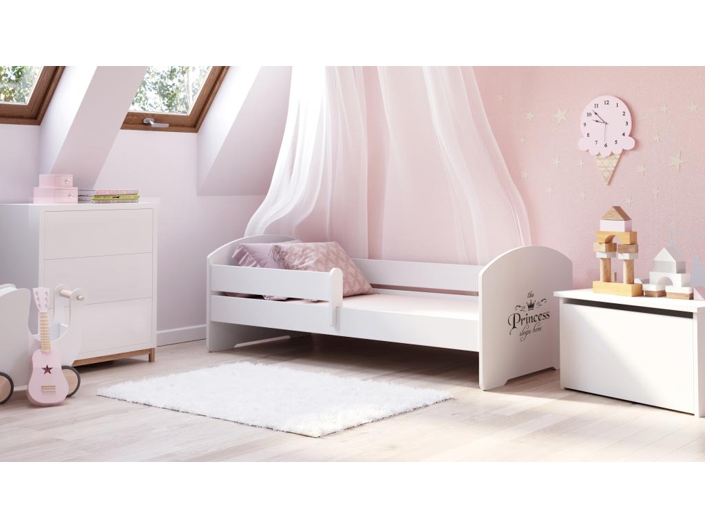 Decohaute - lit simple 160x80 avec graphisme pour enfants dans un ensemble avec garde-corps matelas et cadre CDDQ76035