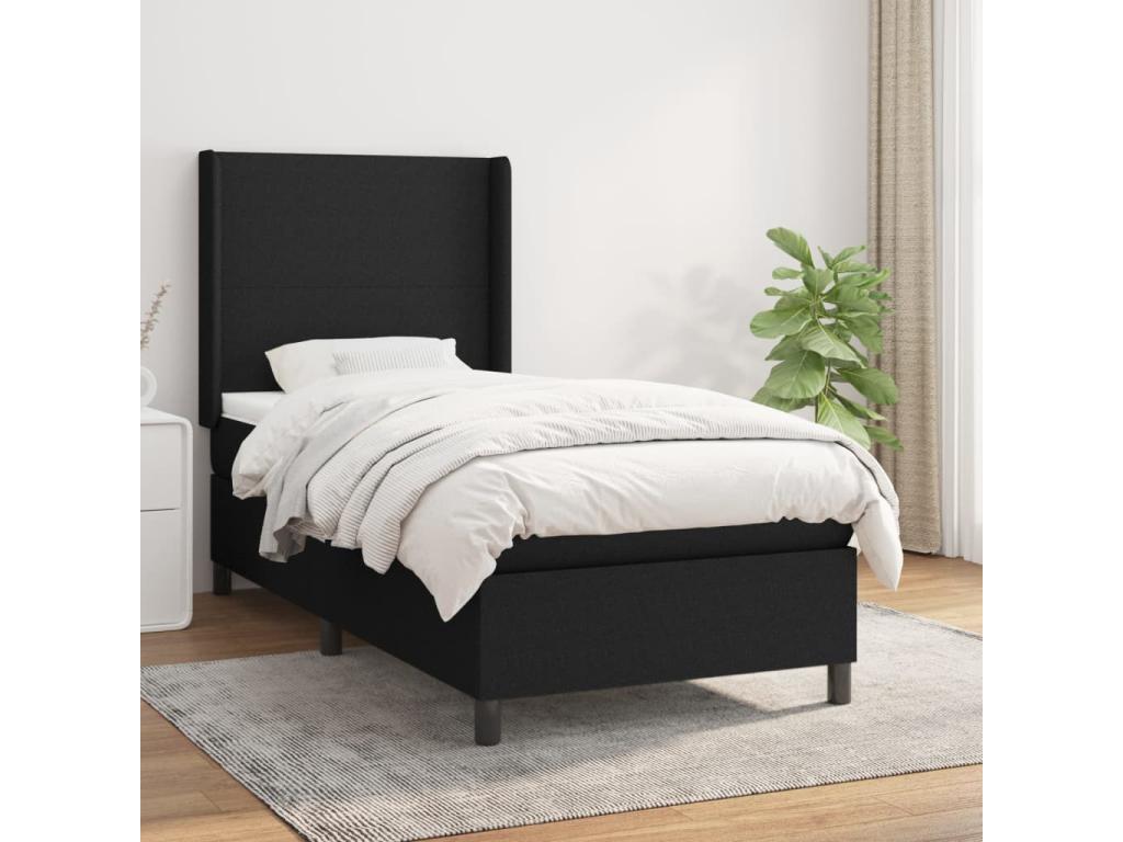 Sommier à Décohaute de lit avec matelas Noir 90x190 Tissu NTRL38449