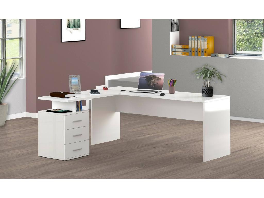 Bureau Decohaute Bureau d'angle PC Table de bureau polyvalente Bureau gain de place multi-positions Made in Italy 160x60h75 cm Blanc brillant FPXR99873