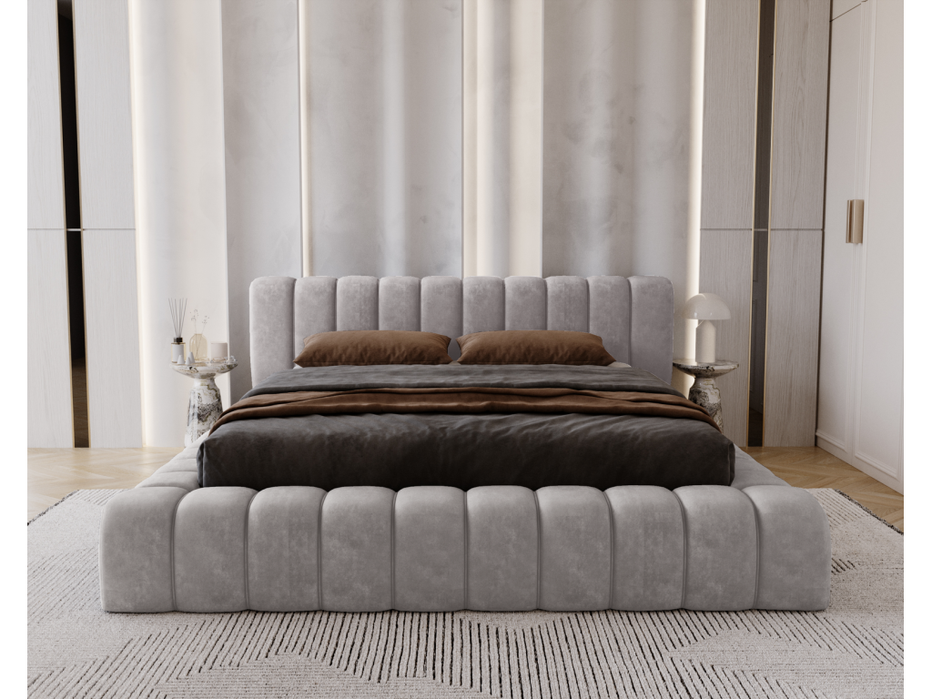 Decohaute Lit avec Rangement 160x200cm Como Lit capitonné Lit adulte - Mousse épaisse tissu Velvet Gris Whisper 17 RRWR24249