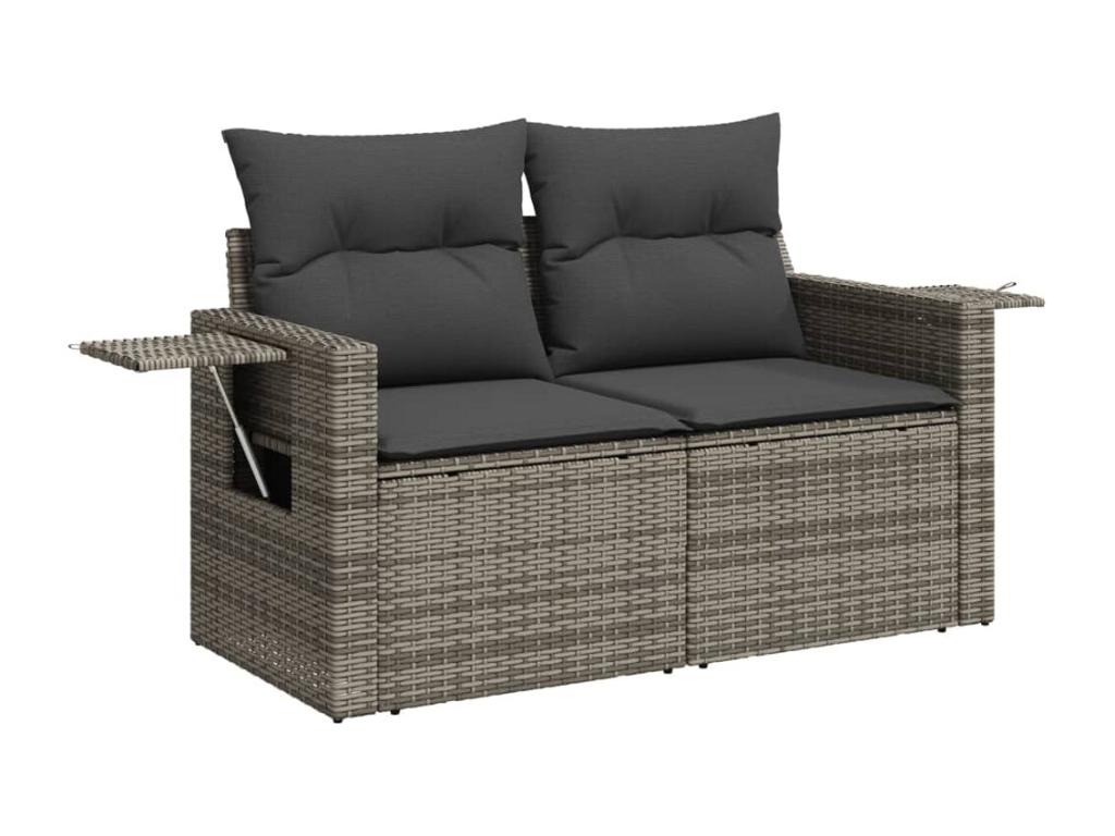 Salon de jardin 5 pcs avec coussins gris résine tressée CQNL98119