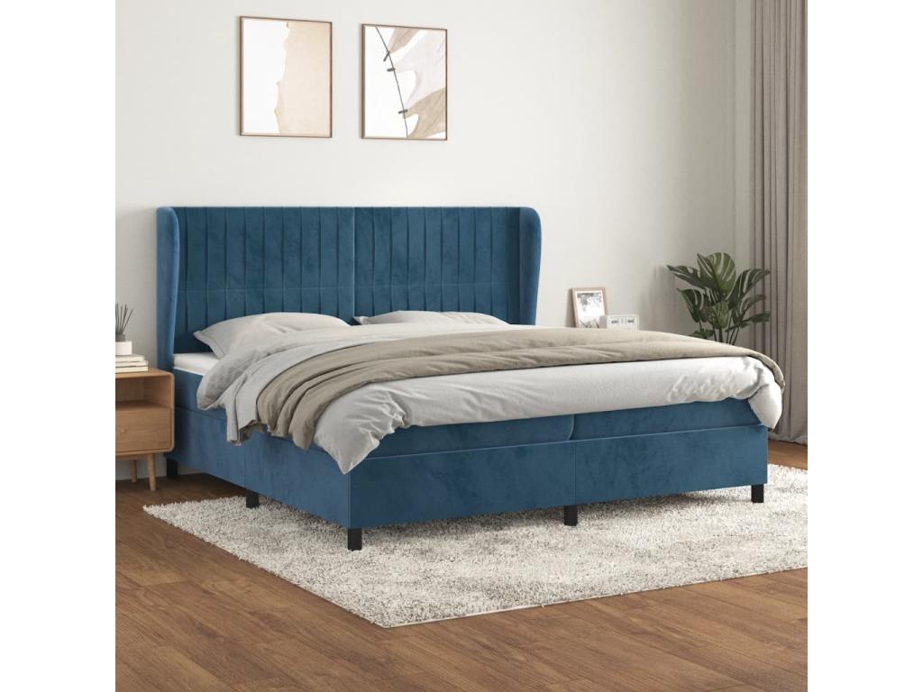 Sommier à Décohaute de lit et matelas Bleu foncé 200x200 Velours GBMH62248