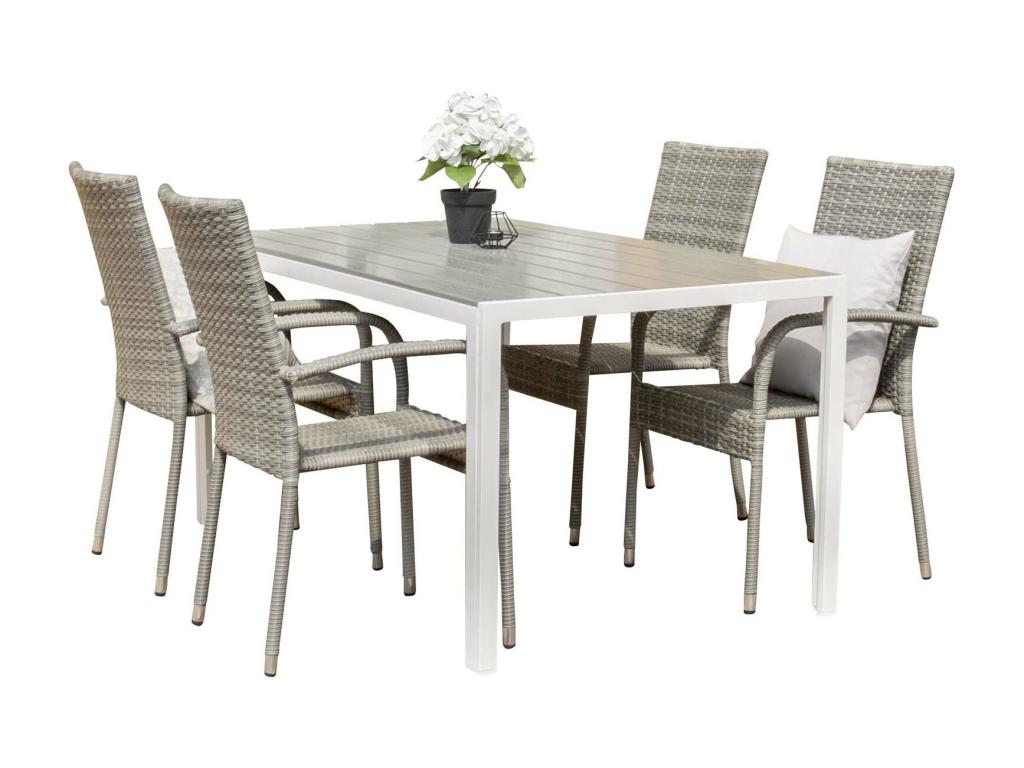 Decohaute ensemble de jardin table 90x205cm gris 4 chaises Decohaute gris. GHMQ37767