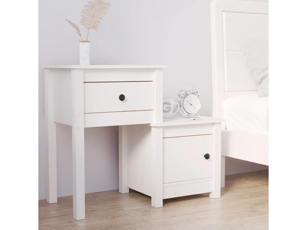 Table de chevet Blanc 79,5x38x65,5 cm Bois de pin massif ECLB21998