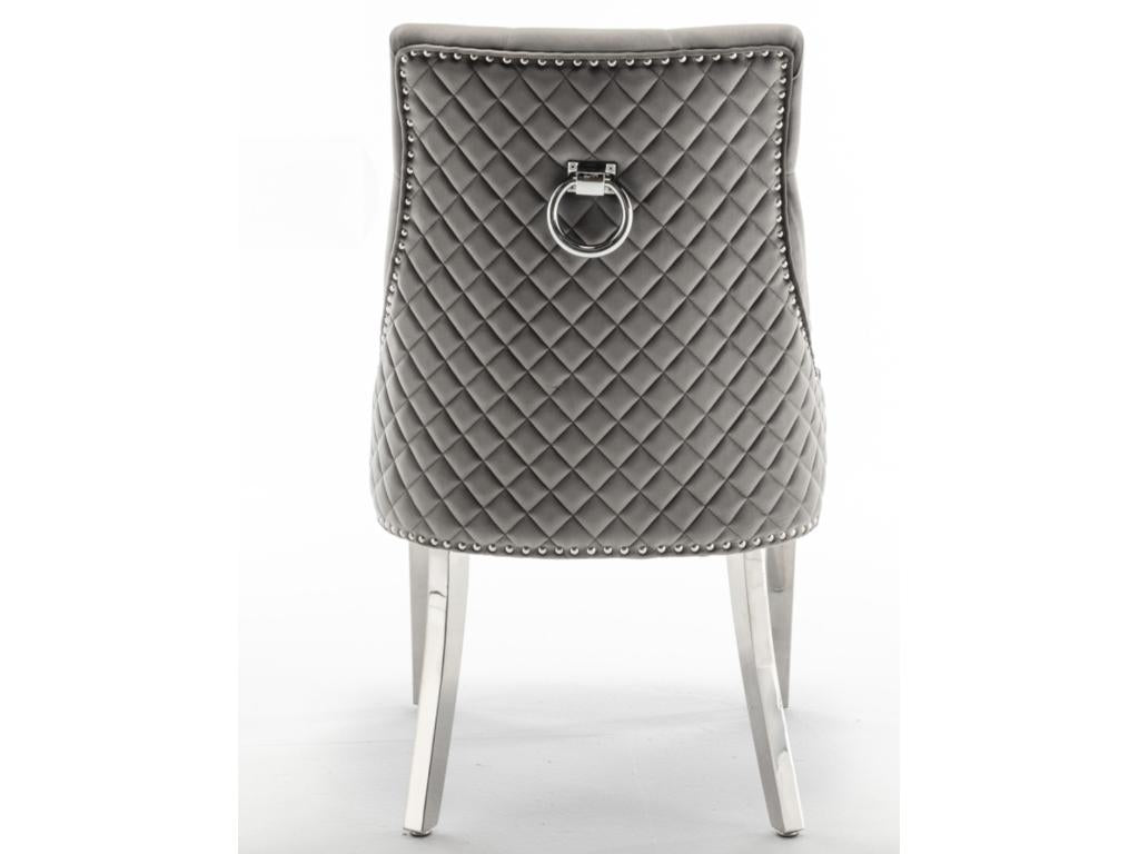 Chaise capitonnée velours avec anneau au dos et pieds métal chromé Decohaute - Lot de 2-Couleur Noir CKPB15491