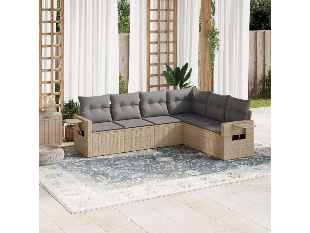Salon de jardin avec coussins 6 pcs beige résine tressée VNDY92814
