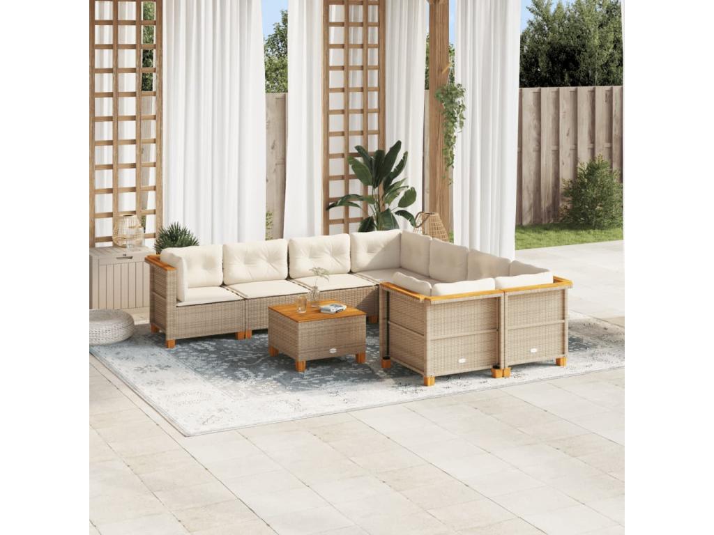 Salon de jardin avec coussins 9 pcs beige résine tressée DPVW66895