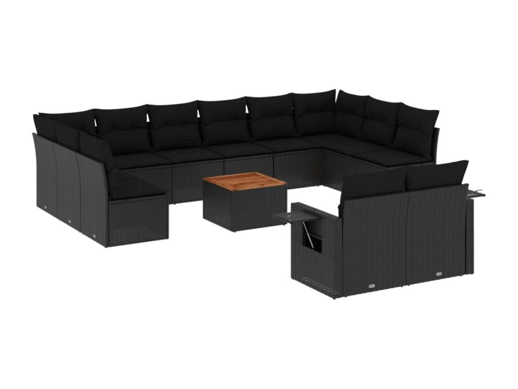 Salon de jardin avec coussins 13 pcs noir résine tressée GRWY40276