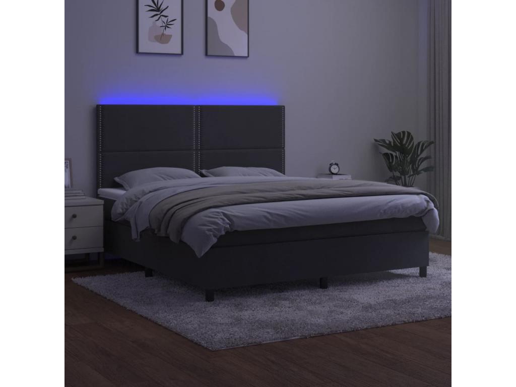 Sommier tapissier matelas et LED Gris foncé 180x200 cm Velours AQXI89304