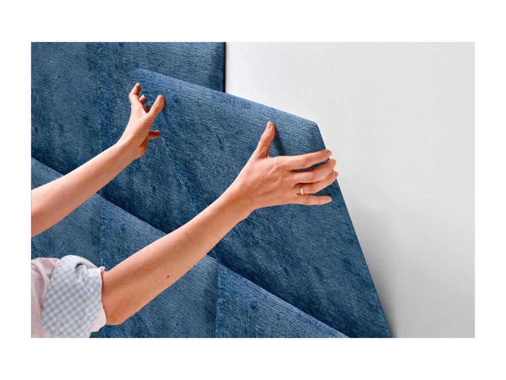 Decohaute Tête de Lit Rembourrée en Laine Écologique Composée de Panneaux Autocollants Interchangeables Chambre de Luxe Rembourrée Bleu 95 cm OYEQ63714