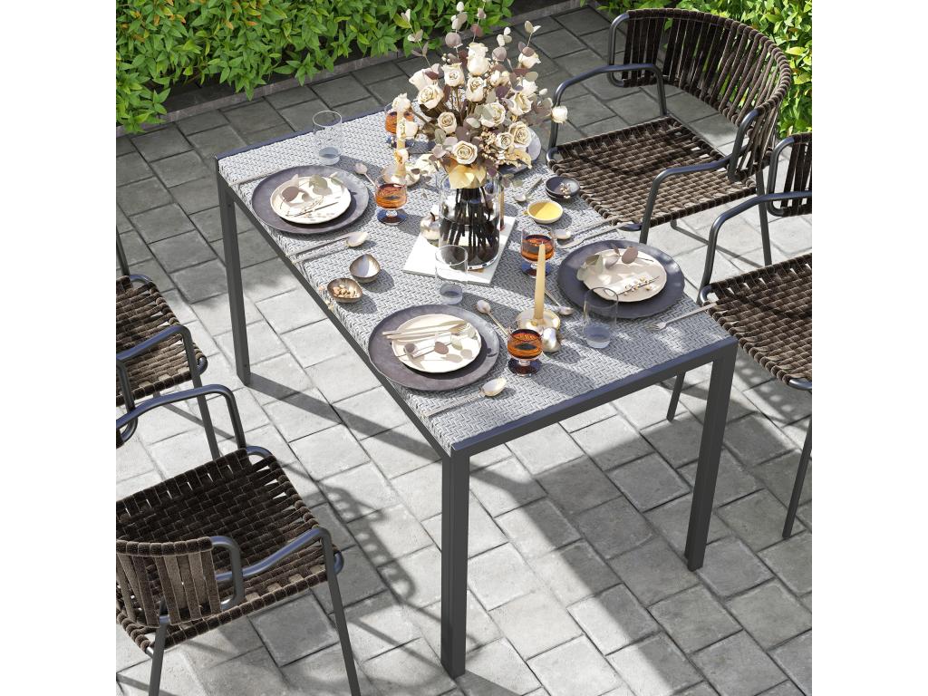 Table de jardin rectangulaire 4 personnes métal plateau résine tressée KHQJ33317