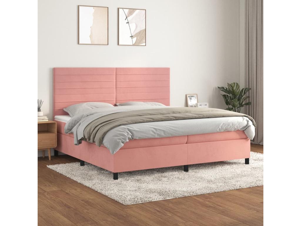 Lit à sommier tapissier avec matelas Rose 200x200 cm Velours HTUZ14111
