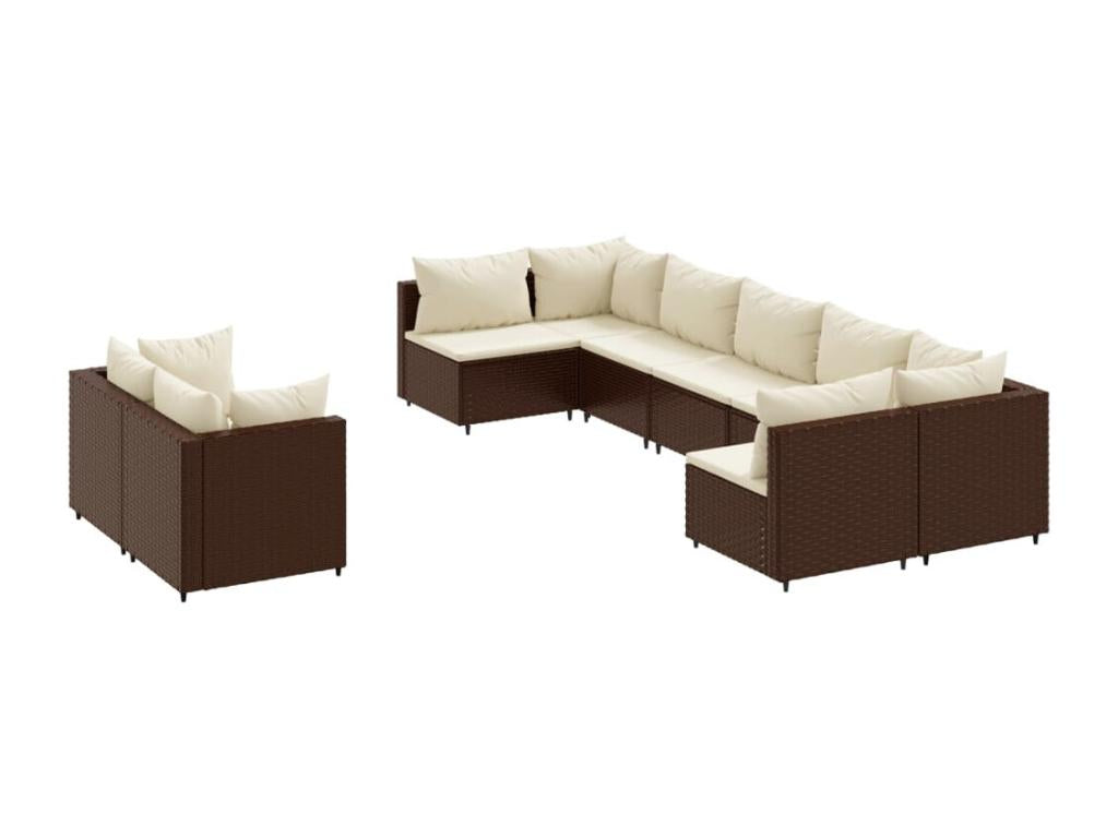Salon de jardin avec coussins 9 pièces marron résine tressée ETUO20213