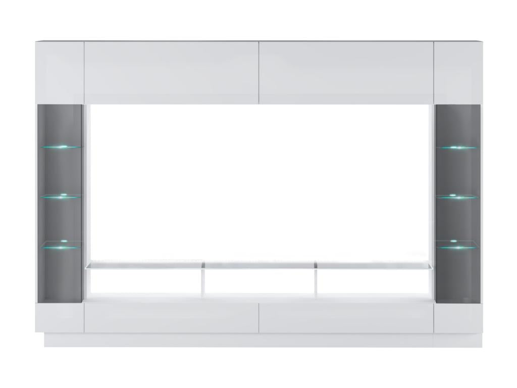 Mur TV avec rangements et LEDs en verre trempé fumé - Blanc laqué - Decohaute EEYB98184
