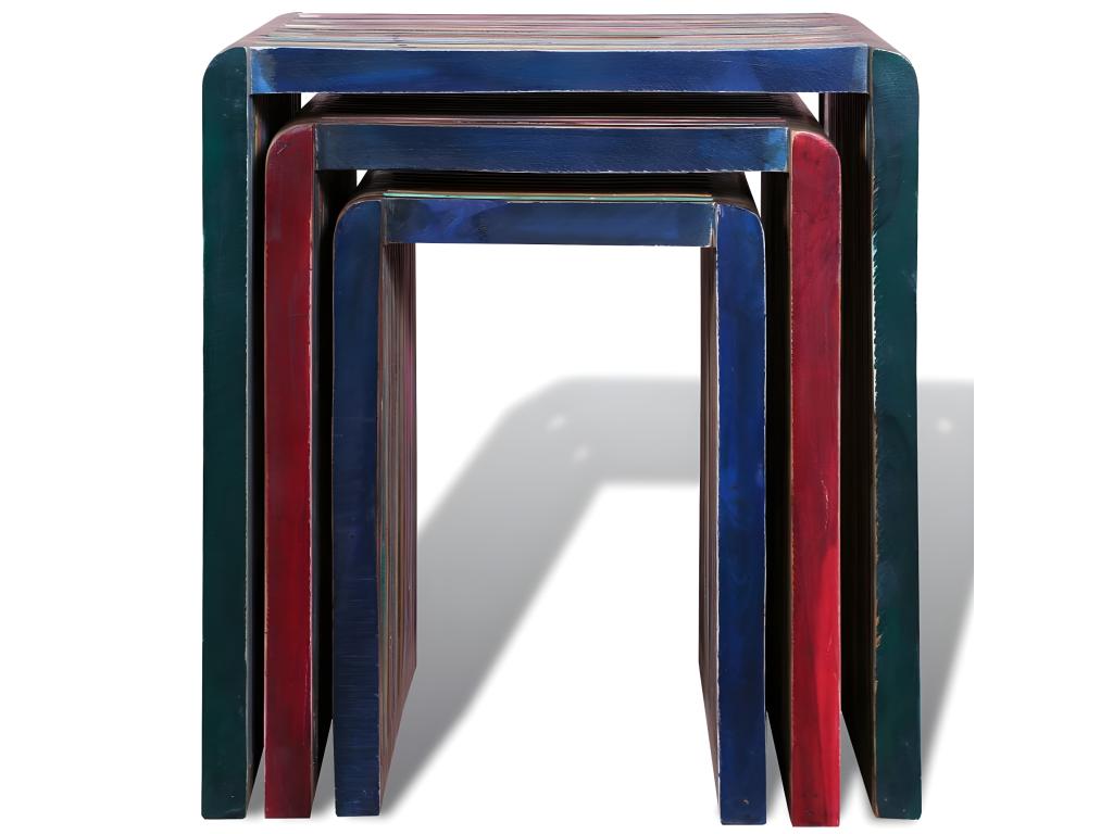 Table gigogne 3 pcs Teck recyclé coloré SCZI84839