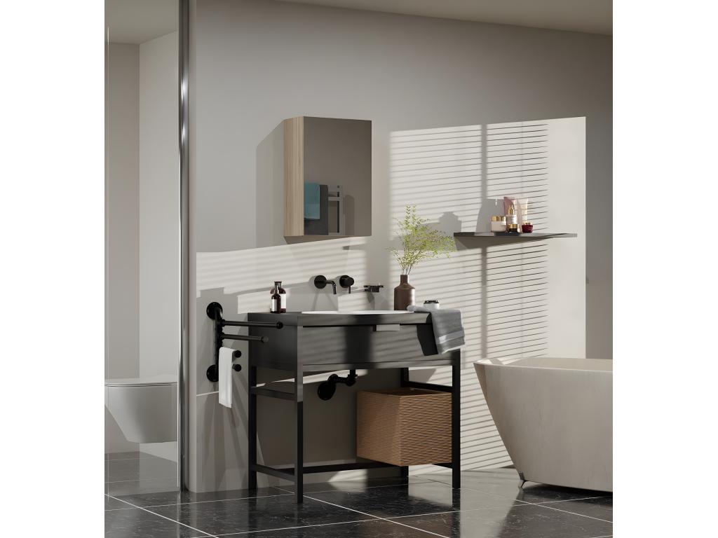 Domopure - Armoire de toilette murale 2 portes - Meuble SDB avec miroir - Dimensions 60x22x60 cm - Rangement Salle de bain ZOPF55954