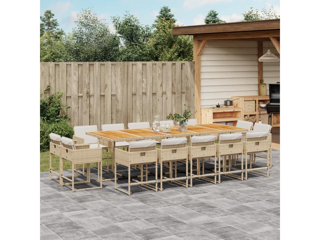 Ensemble à manger de jardin et coussins 15 pièces beige MLST78044