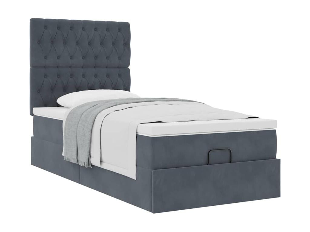 Cadre de lit ottoman et matelas gris foncé 90x200 cm velours YHJE48344
