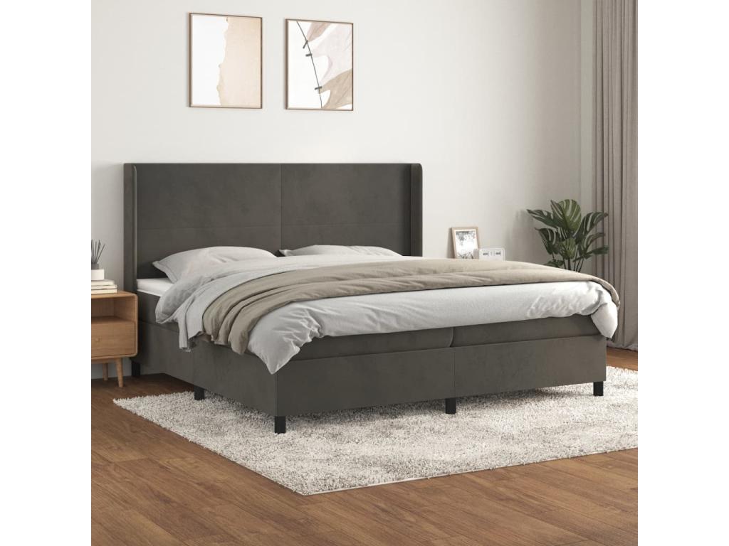Lit à sommier tapissier et matelas Gris foncé 200x200cm Velours VRCP56908