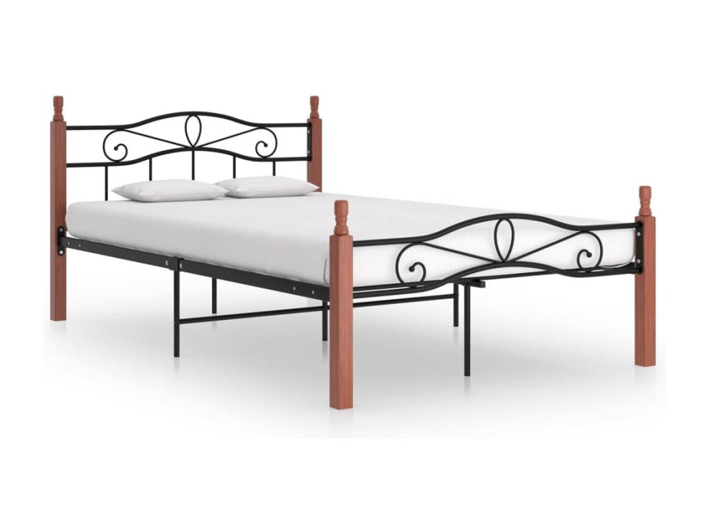 Lit Noir Métal et bois de chêne massif 120x200 4 WCHX13615