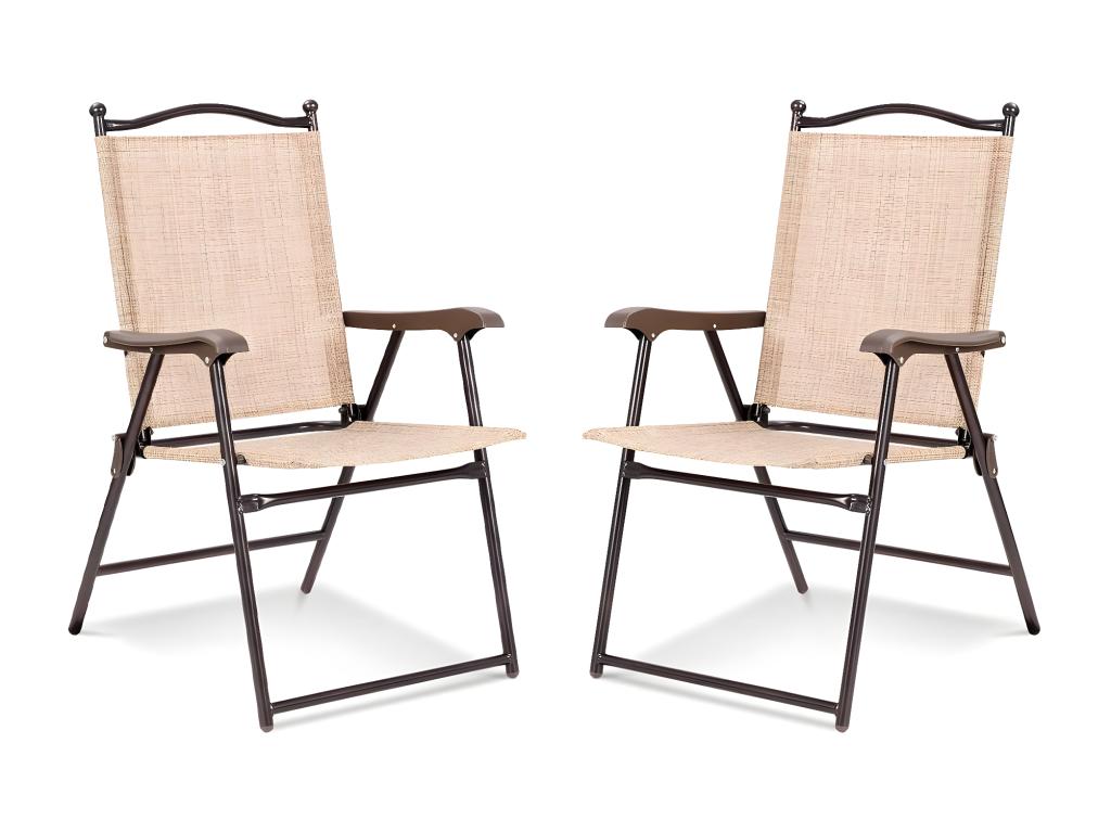Lot de 2 Chaises de Jardin Pliantes en Textilène / Métal Fauteuil Jardin avec Accoudoirs Dossier pour Plage Decohaute Beige RPVO37379