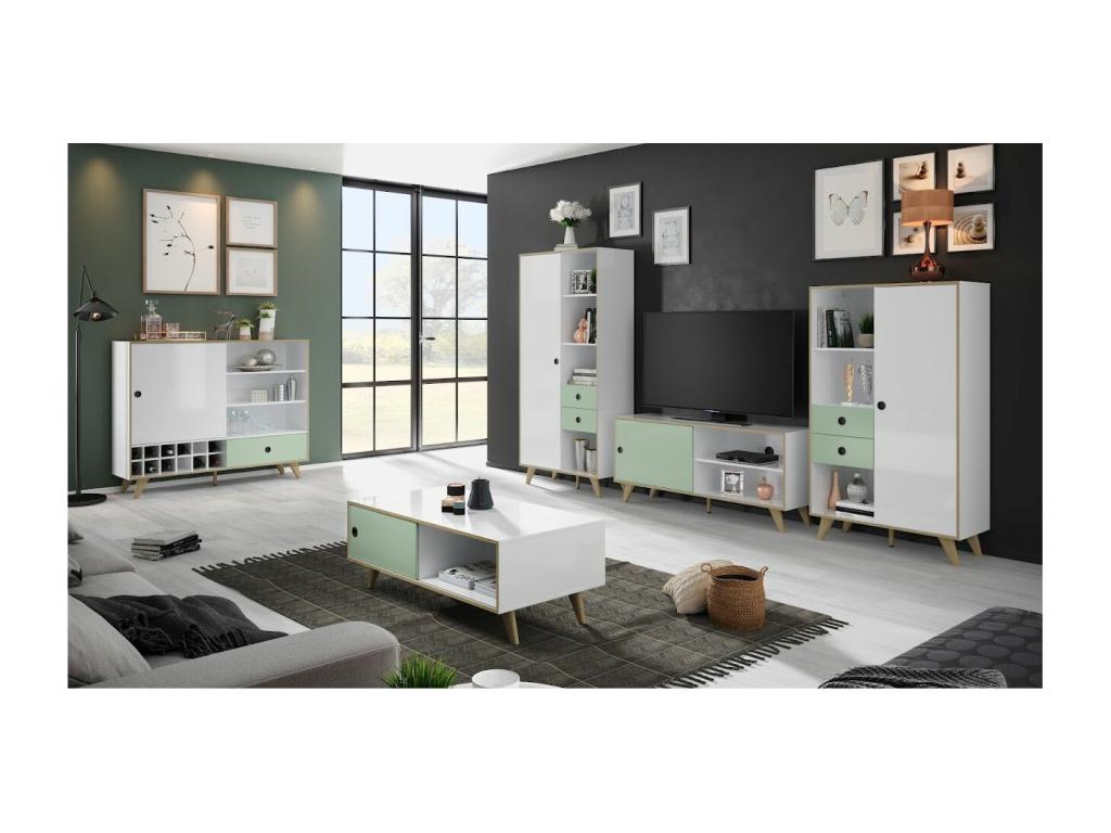 Decohaute table TV 1 porte 1 tablette blanc vert. XJYL55232