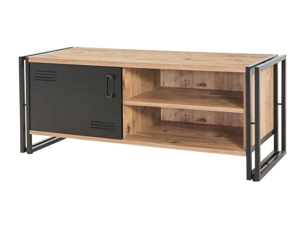 Meuble TV Décohaute Buffet de salon Armoire basse pour TV Base murale de rangement 130x45h50 cm Chêne et Noir PVZV50026