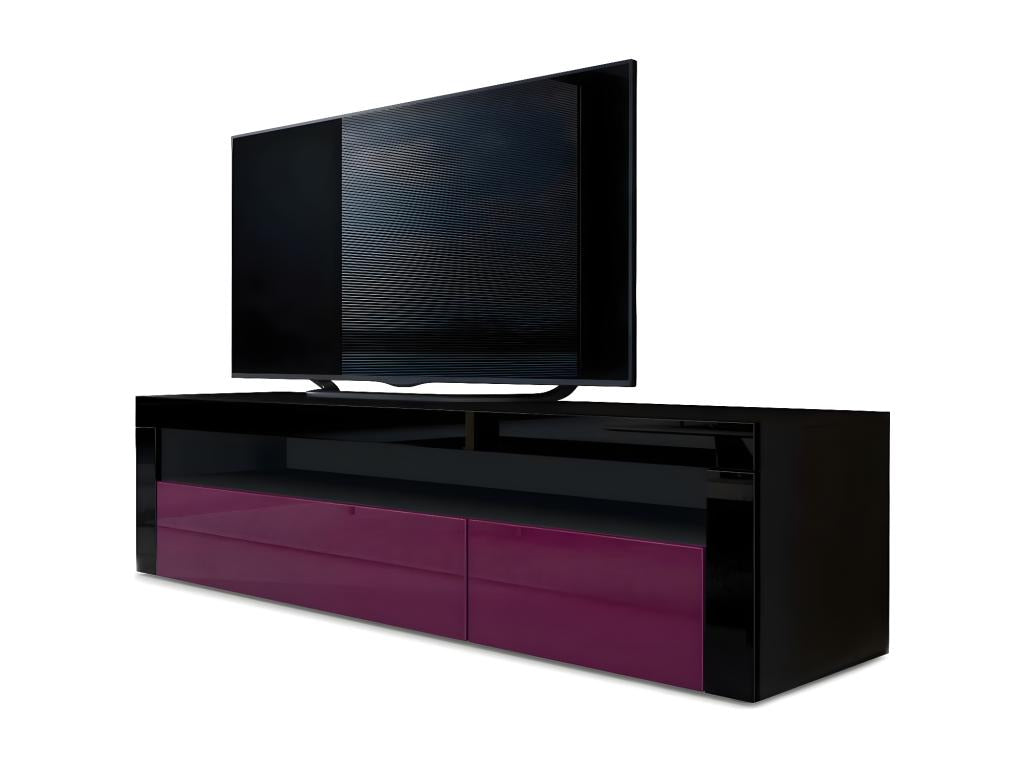 Meuble Bas Noir Mat / Noir Et Mûre Laqué Avec LED lxhxp 155x46x40 RCCS93965
