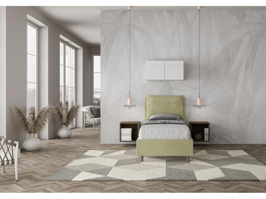 Lit adulte moderne avec coussins rembourrés microfibre Decohaute-Couleur Vert kaki-90x190 ZLWS28033