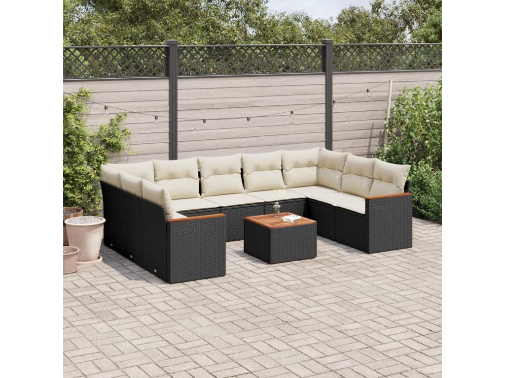 Salon de jardin 10 pcs avec coussins noir résine tressée GBIY78980